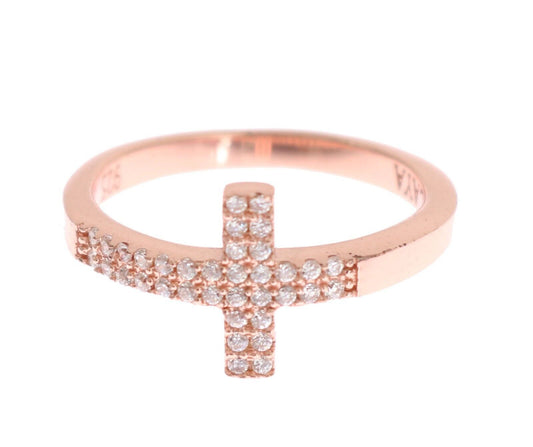  - Elegant Pink Crystal Encrusted Silver Ring