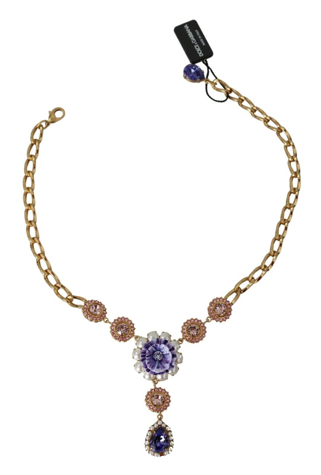  - Elegant Gold Crystal Floral Charm Necklace