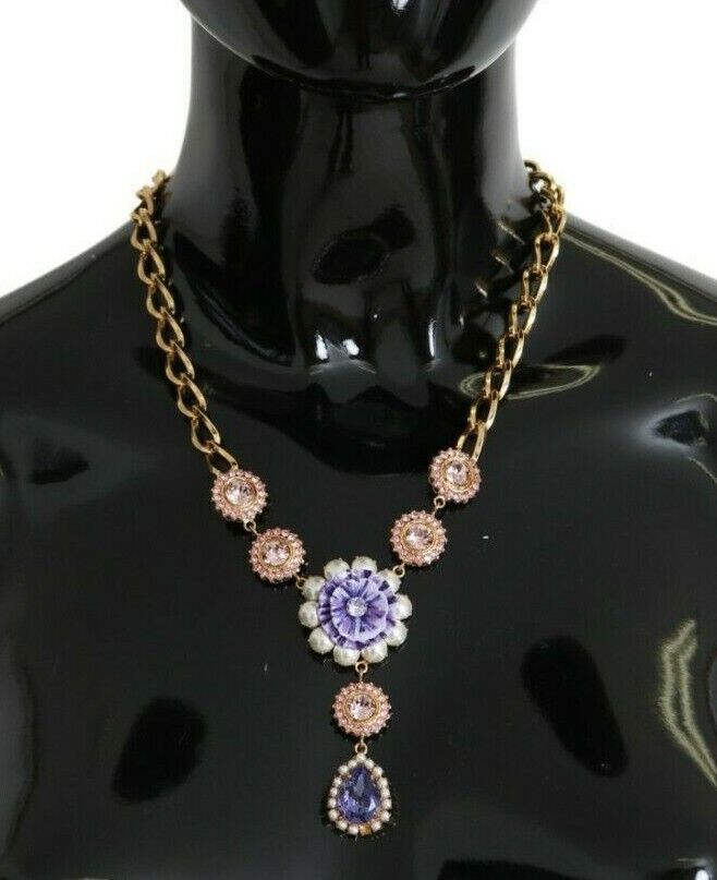  - Elegant Gold Crystal Floral Charm Necklace