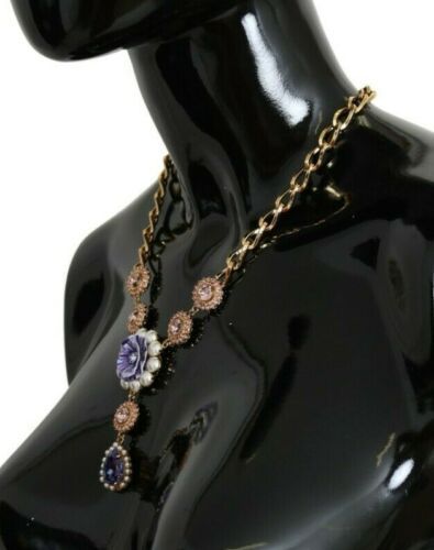  - Elegant Gold Crystal Floral Charm Necklace