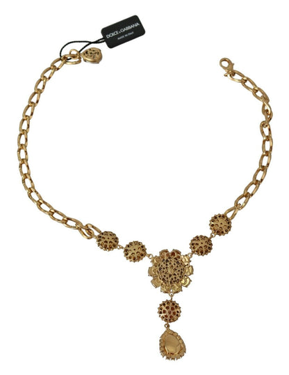  - Elegant Gold Crystal Floral Charm Necklace