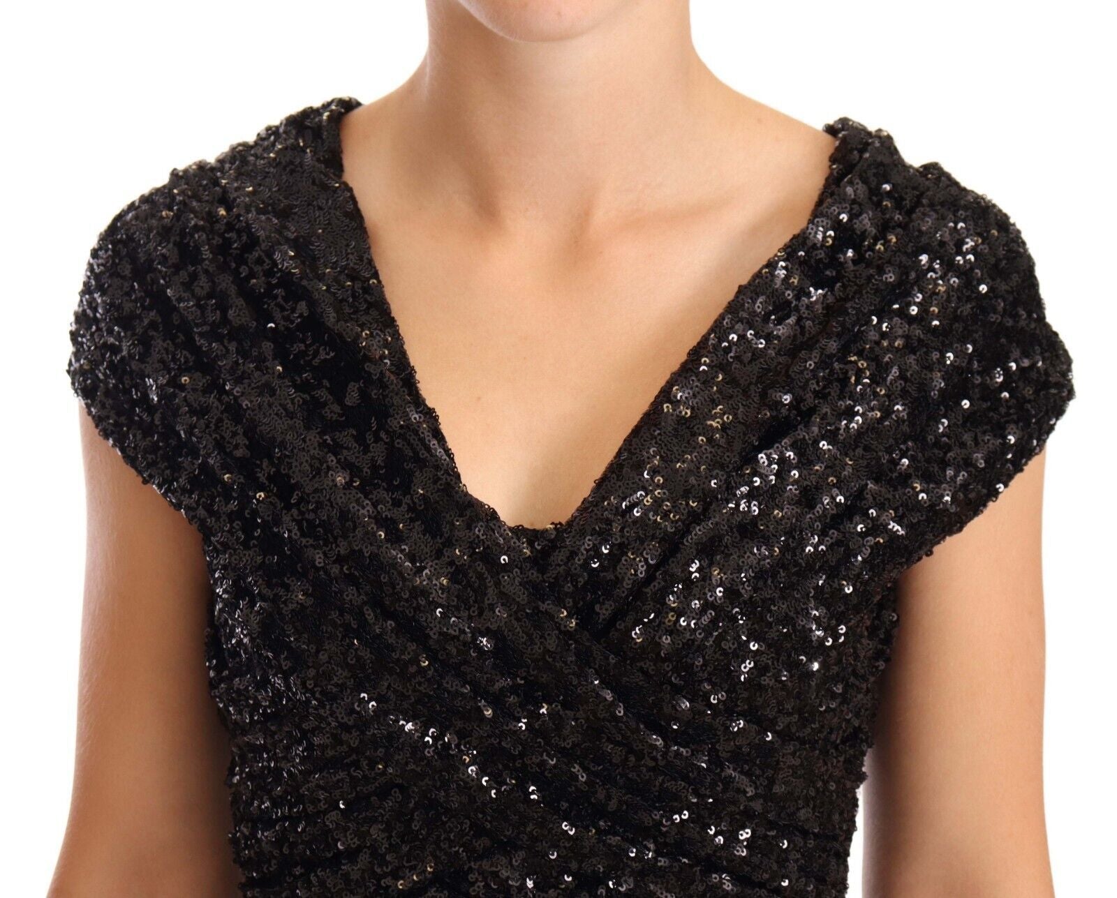 Stunning Black Sequined Open Shoulder Gown