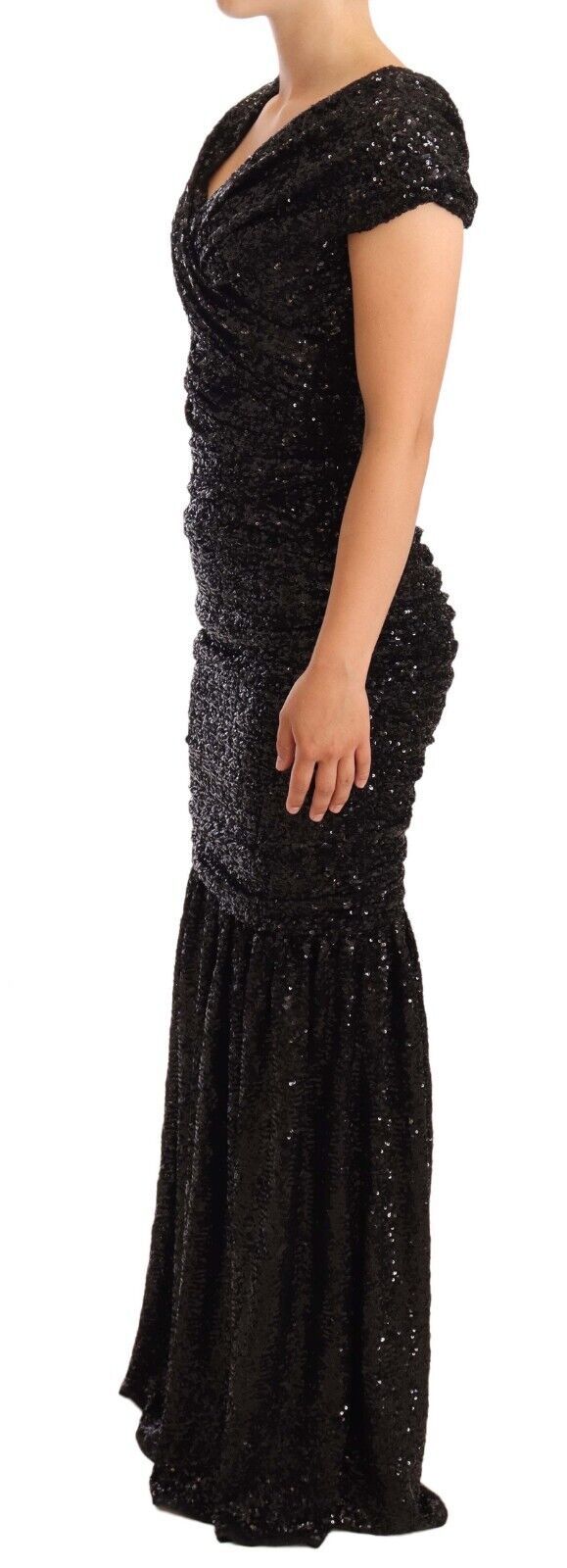 Stunning Black Sequined Open Shoulder Gown