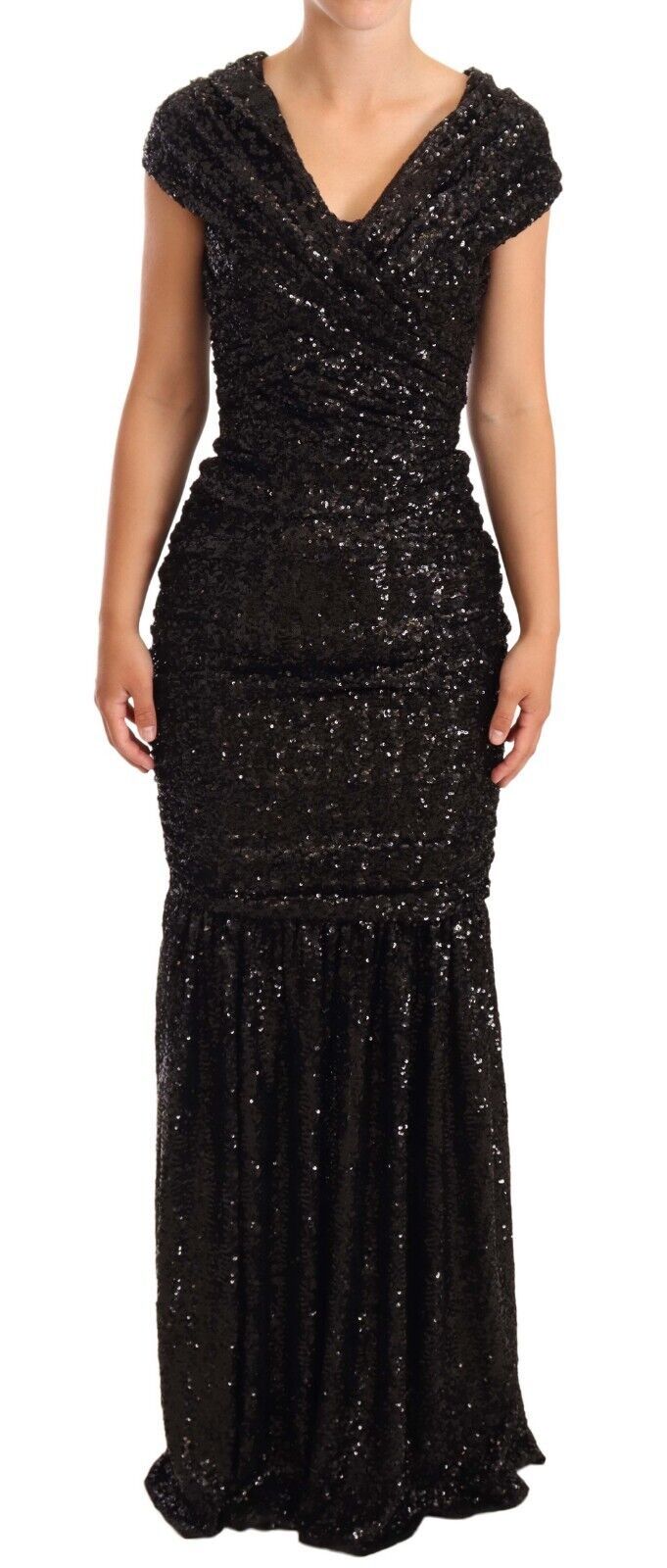 Stunning Black Sequined Open Shoulder Gown