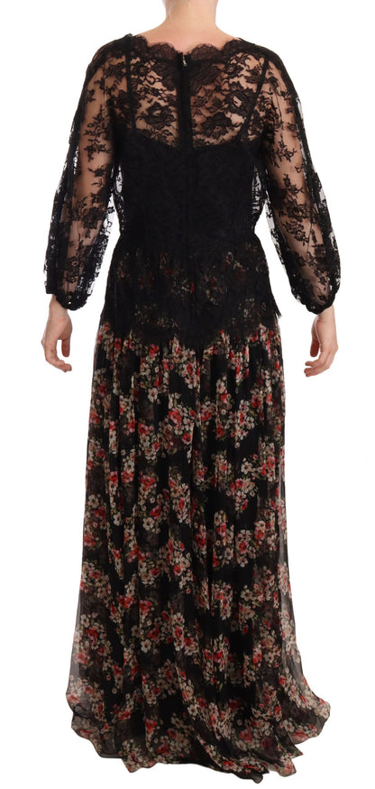  - Elegant Lace Floral Maxi Dress with Polka Dots