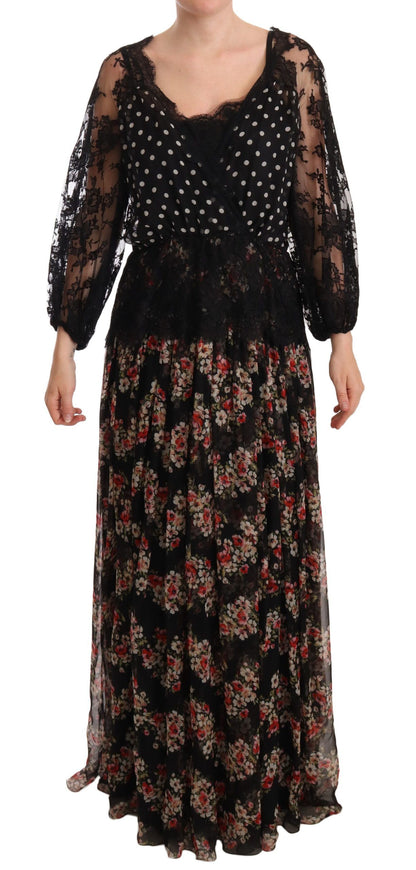  - Elegant Lace Floral Maxi Dress with Polka Dots