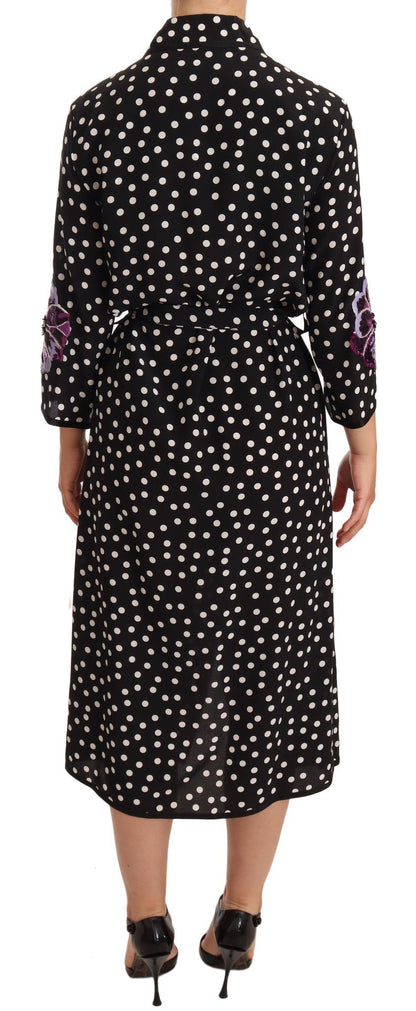  - Elegant Silk Polka Dot Sequin Midi Dress