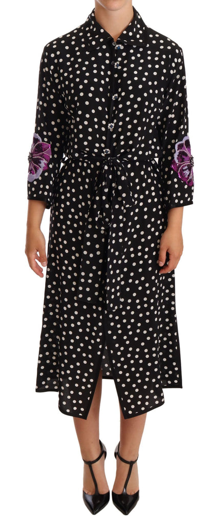  - Elegant Silk Polka Dot Sequin Midi Dress