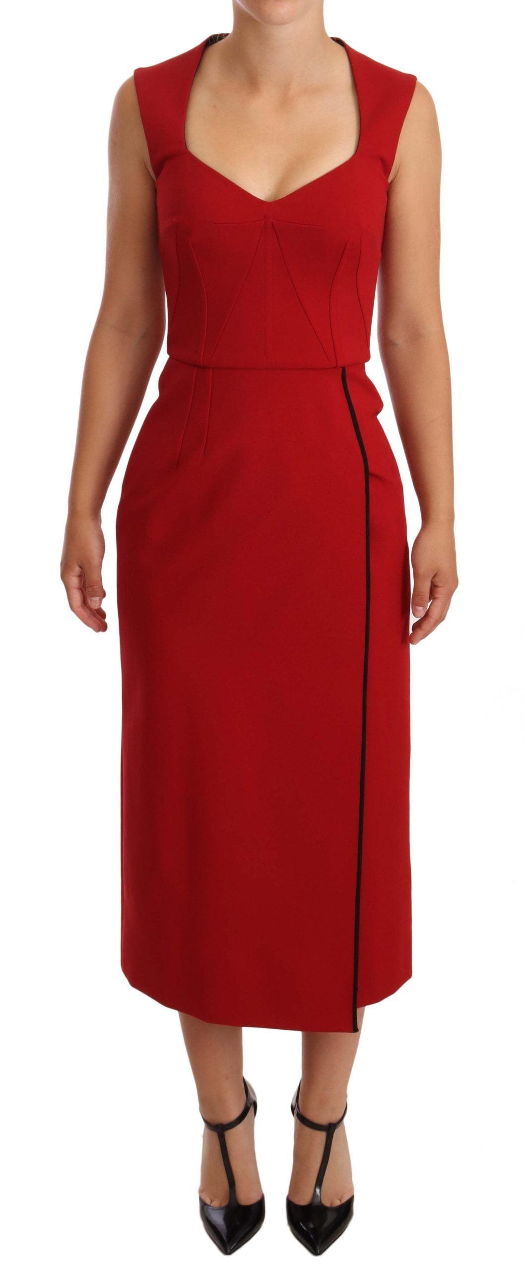  - Elegant Sweetheart Midi Dress in Red