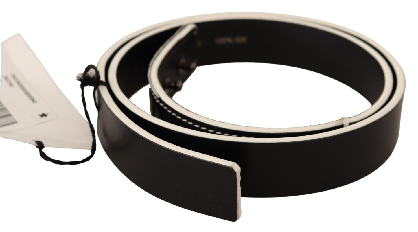  - Chic Black Leather Fashion Belt with White Accents