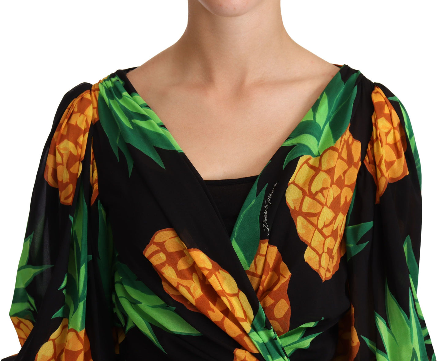  - Vibrant Pineapple Draped Wrap Dress