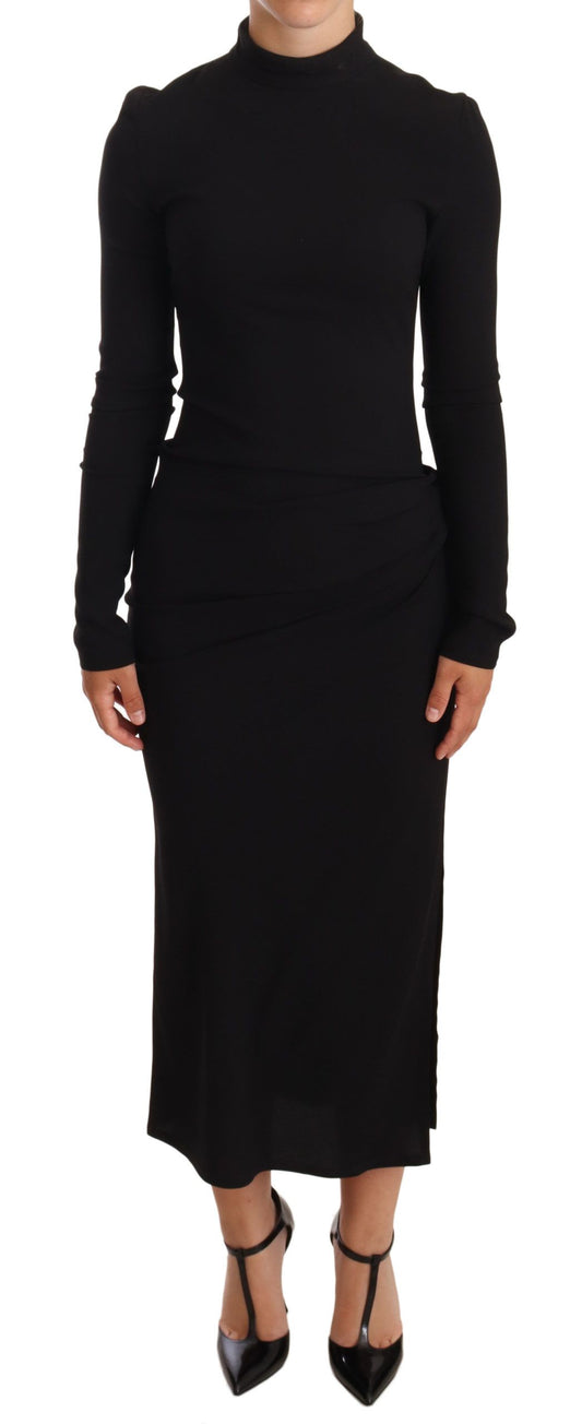  - Elegant Black Turtleneck Sheath Dress