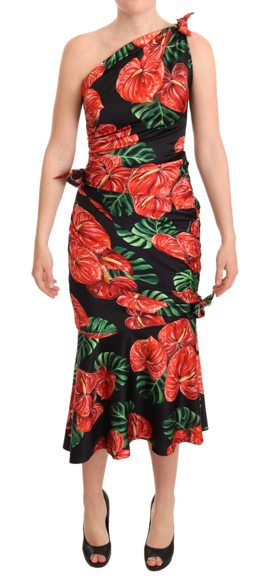  - Elegant Floral Silk Draped Dress