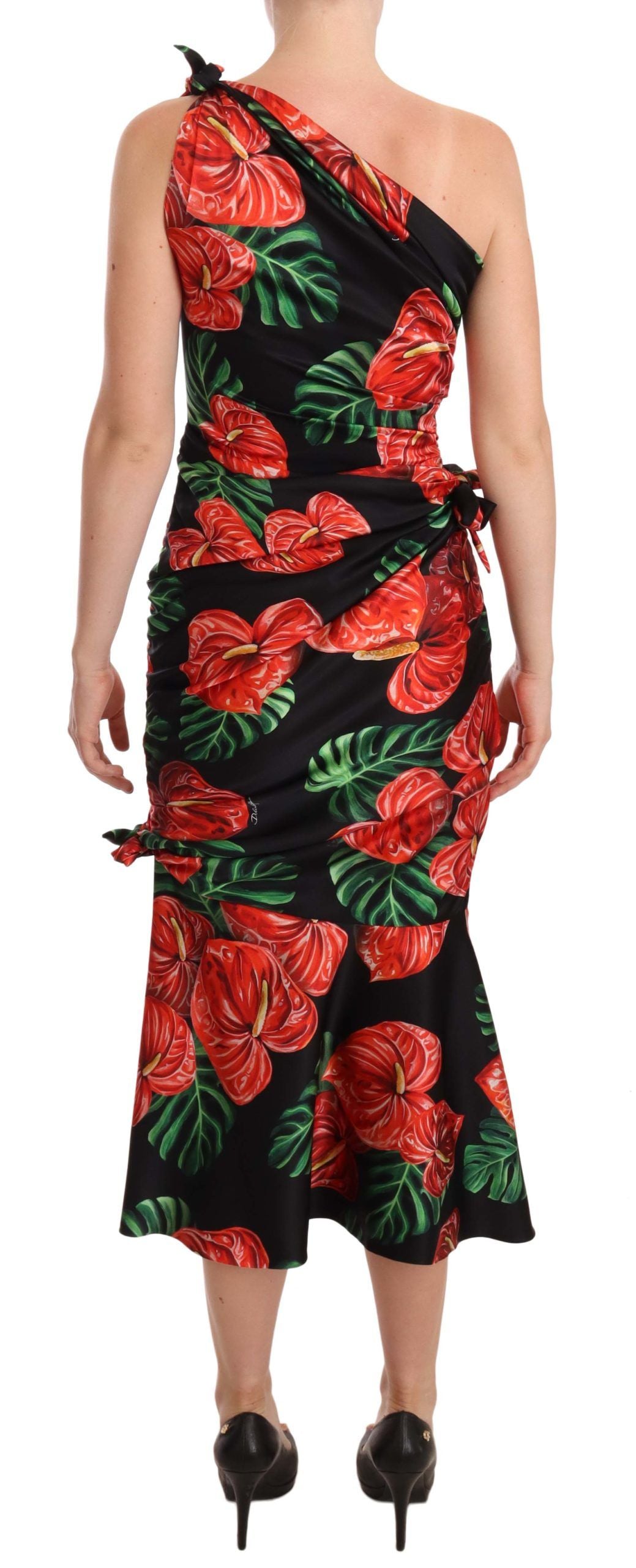  - Elegant Floral Silk Draped Dress