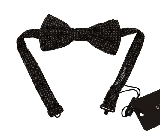  - Elegant Black Patterned Silk Bow Tie