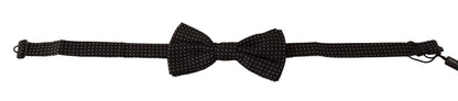  - Elegant Black Patterned Silk Bow Tie