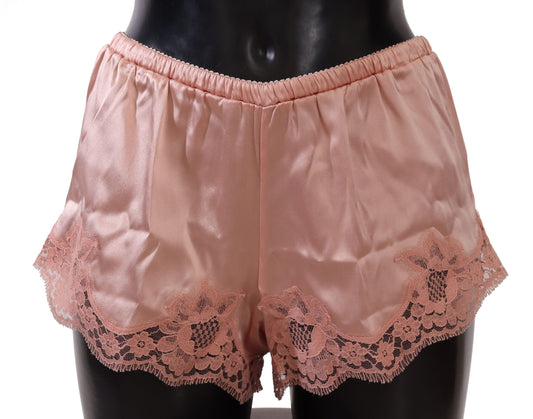  - Elegant Powder Pink Silk Lace Lingerie Shorts