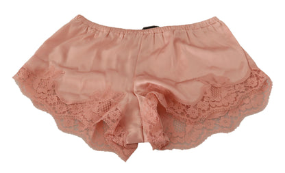  - Elegant Powder Pink Silk Lace Lingerie Shorts