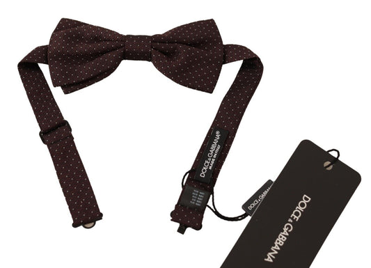  - Elegant Brown Dot Pattern Silk Bow Tie