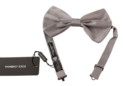  - Elegant Silver Grey Silk Bow Tie