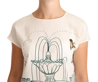  - Elegant Silk Botanical Garden Fountain Tee