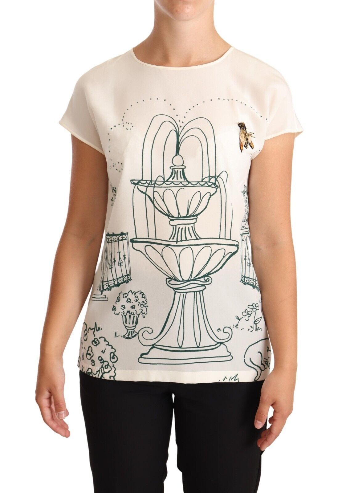  - Elegant Silk Botanical Garden Fountain Tee