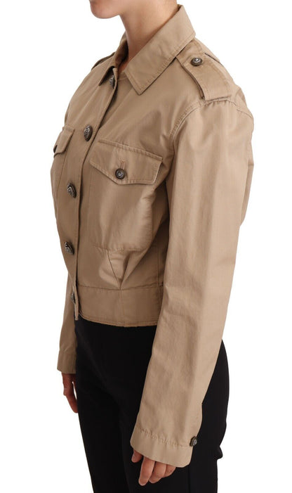  - Elegant Cropped Cotton Jacket in Beige