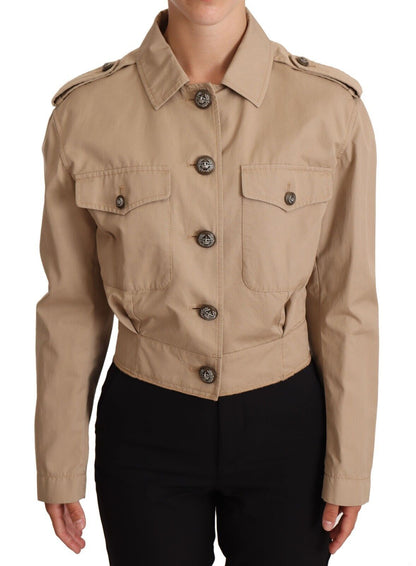  - Elegant Cropped Cotton Jacket in Beige