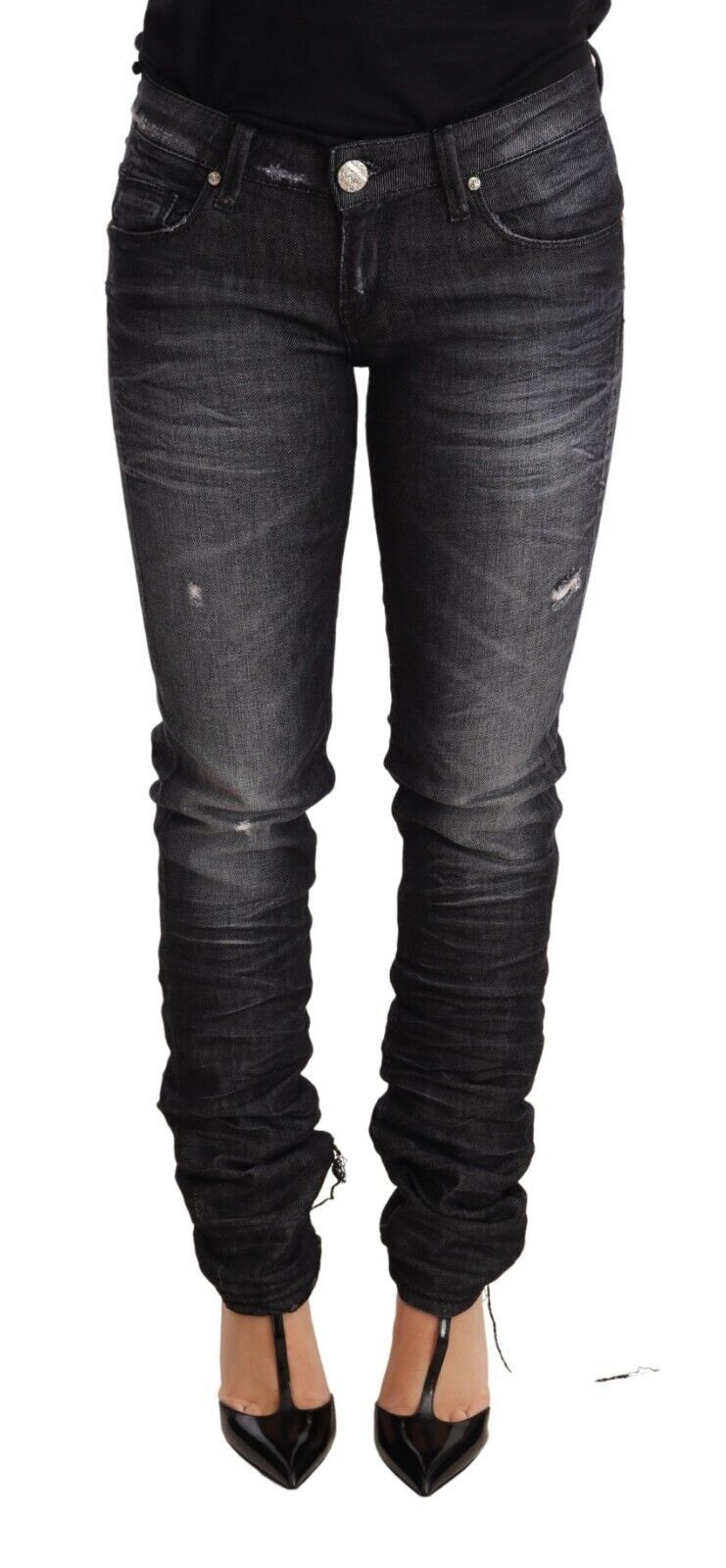  - Elegant Low Waist Skinny Black Denim