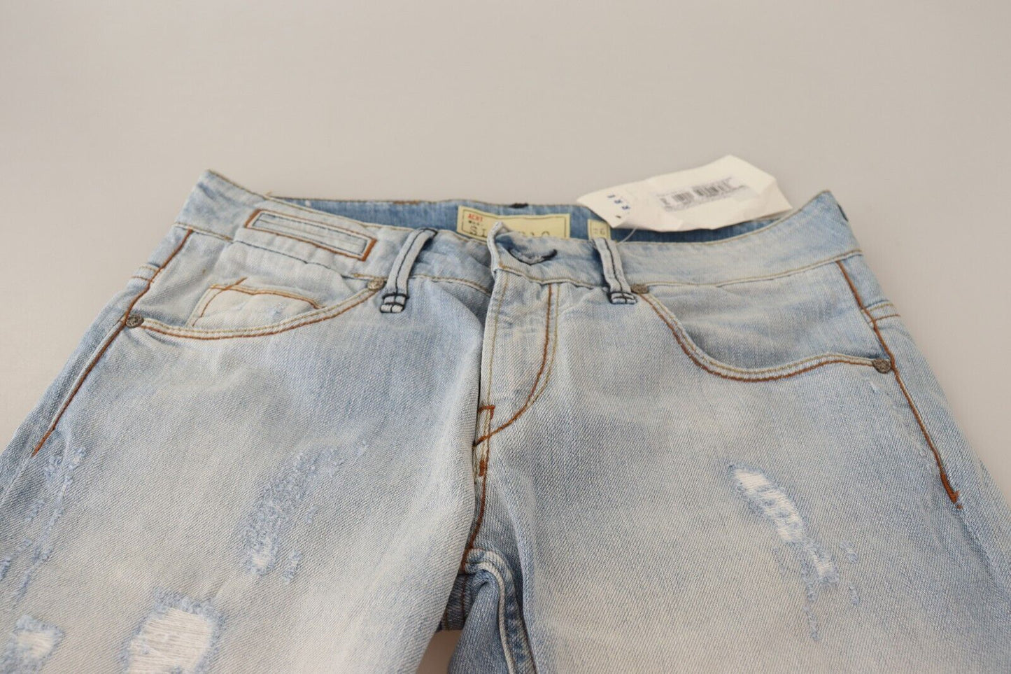  - Chic Light-Blue Folded Hem Denim Jeans