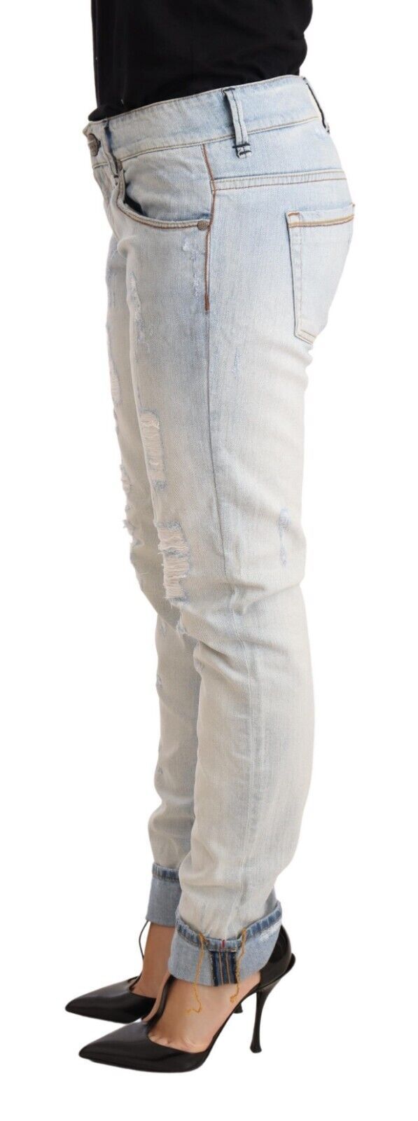  - Chic Light-Blue Folded Hem Denim Jeans