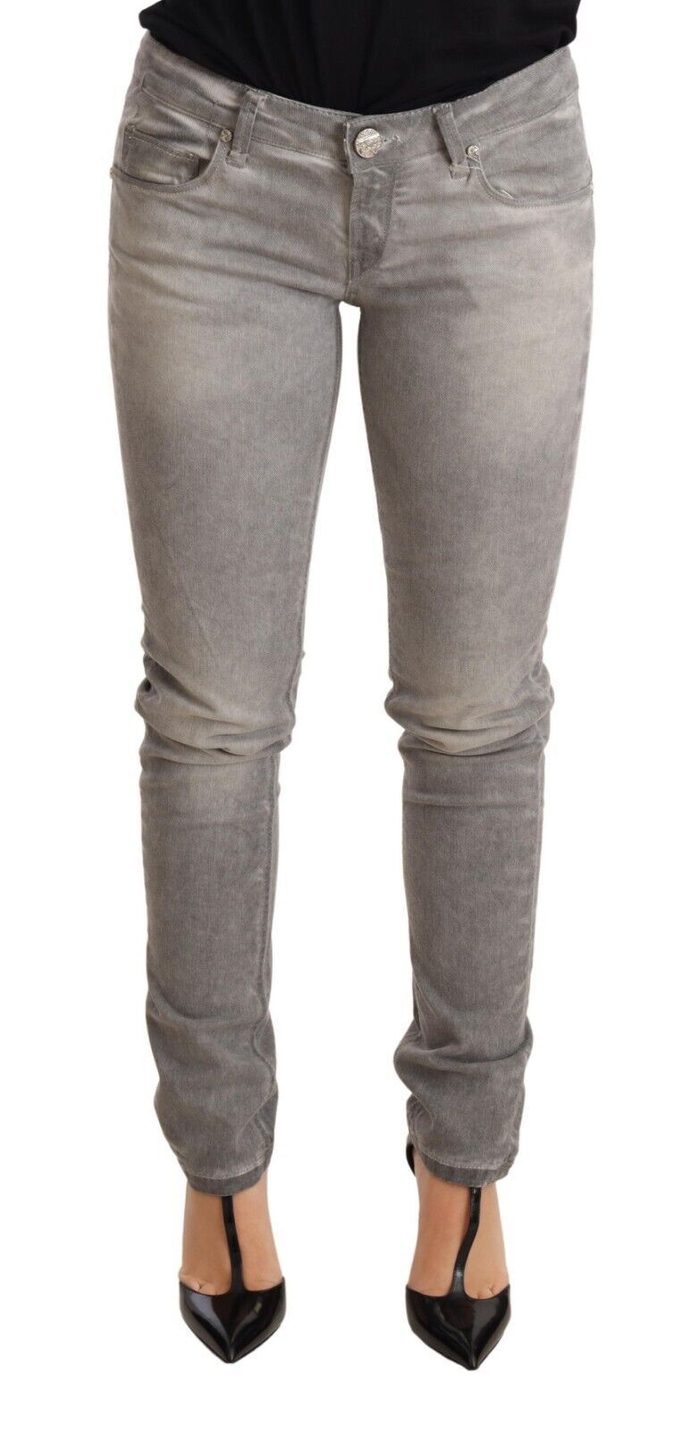  - Chic Gray Washed Slim Fit Cotton Jeans