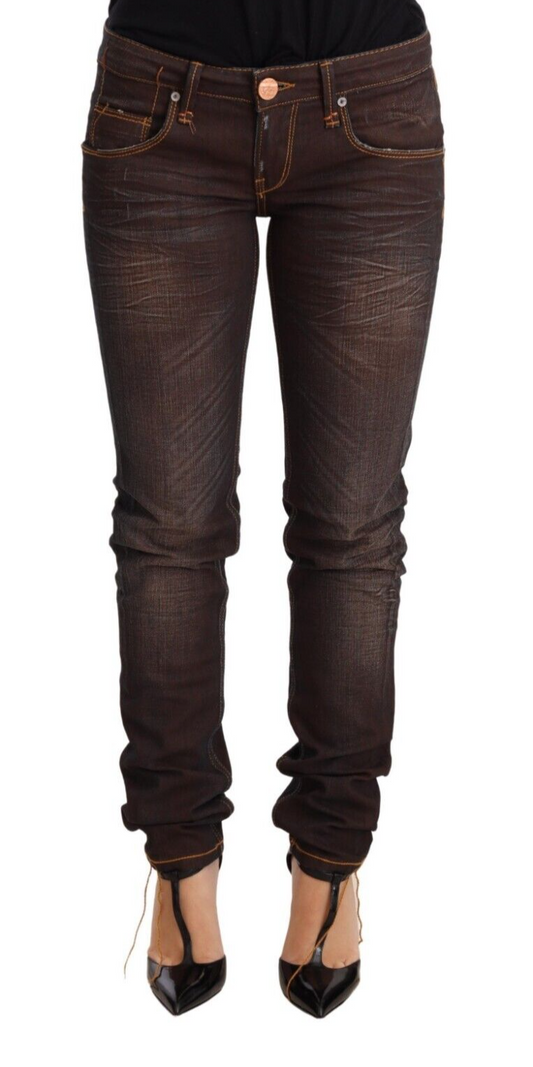  - Chic Low Waist Skinny Brown Jeans