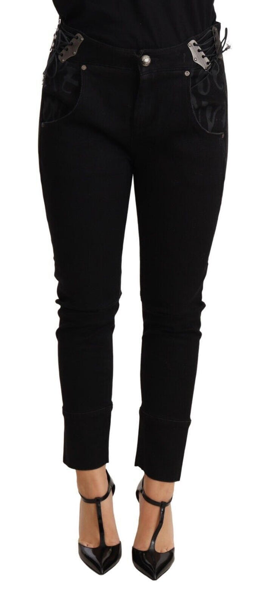  - Chic Low Waist Skinny Black Cotton Trousers