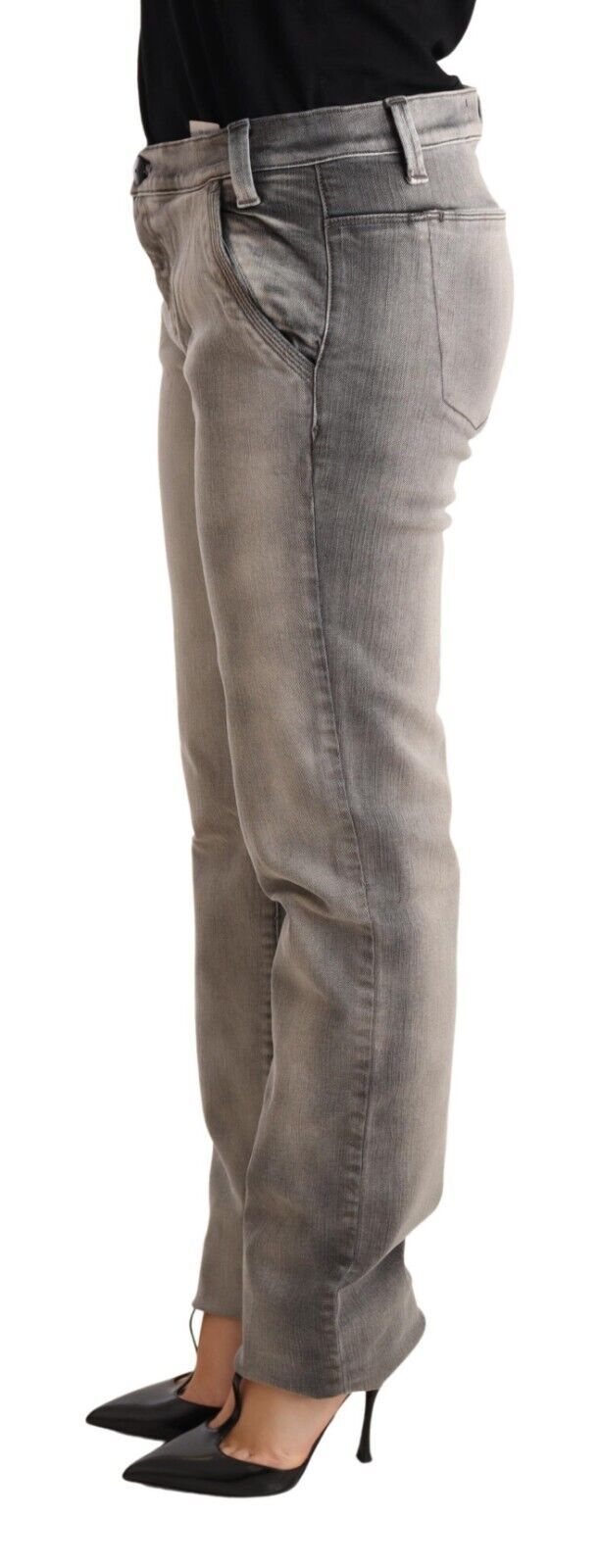  - Chic Gray Washed Low Waist Skinny Jeans