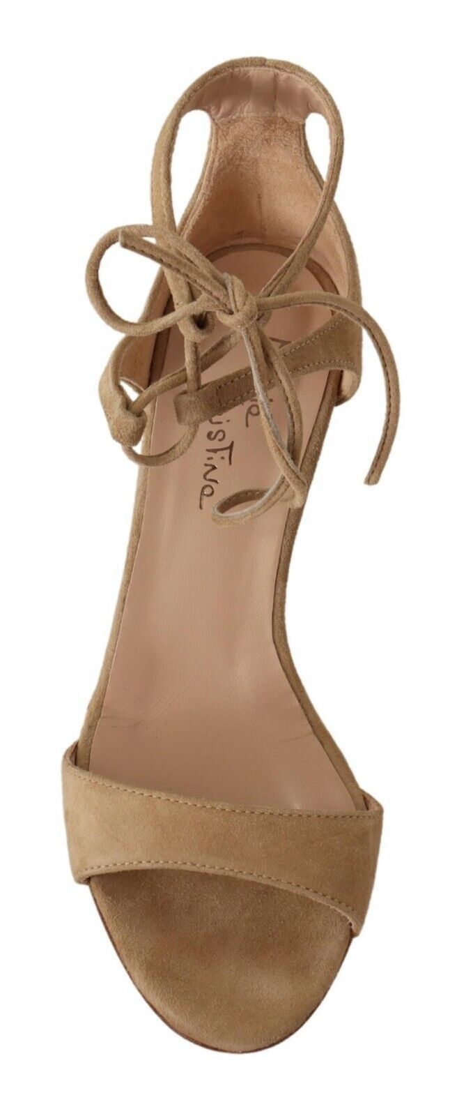  - Elegant Beige Suede Ankle Strap Heels