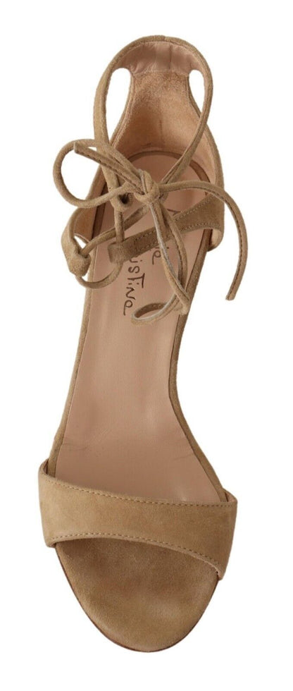  - Elegant Beige Suede Ankle Strap Heels