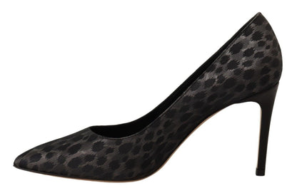  - Elegant Black Leopard Print Leather Heels