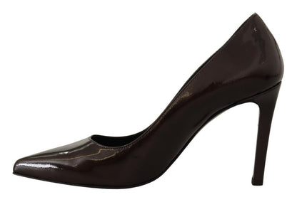  - Elegant Brown Leather Heels Pumps