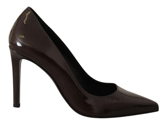  - Elegant Brown Leather Heels Pumps