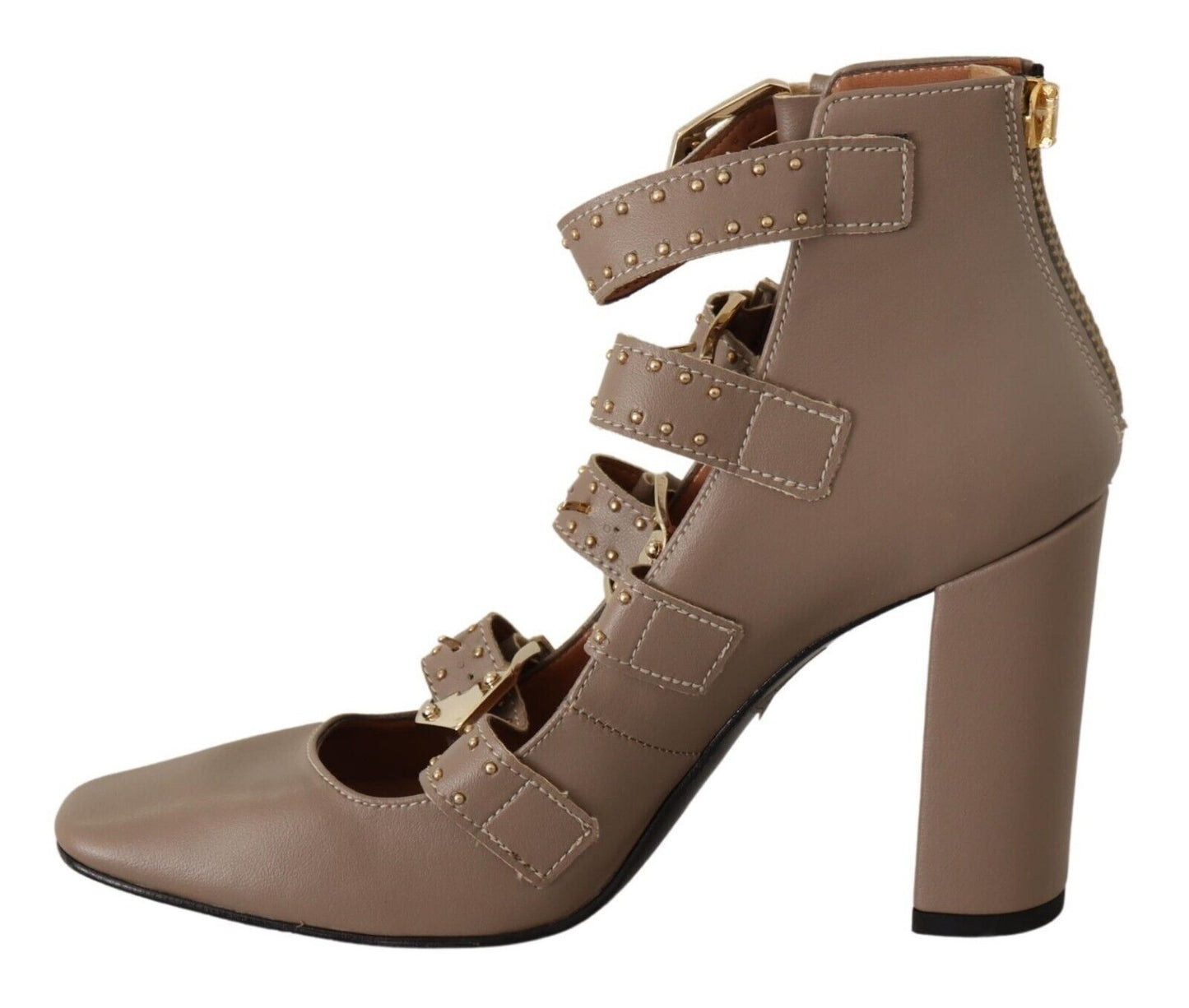  - Elegant Leather Multi-Buckle Heels in Brown