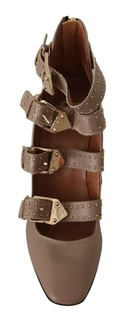  - Elegant Leather Multi-Buckle Heels in Brown