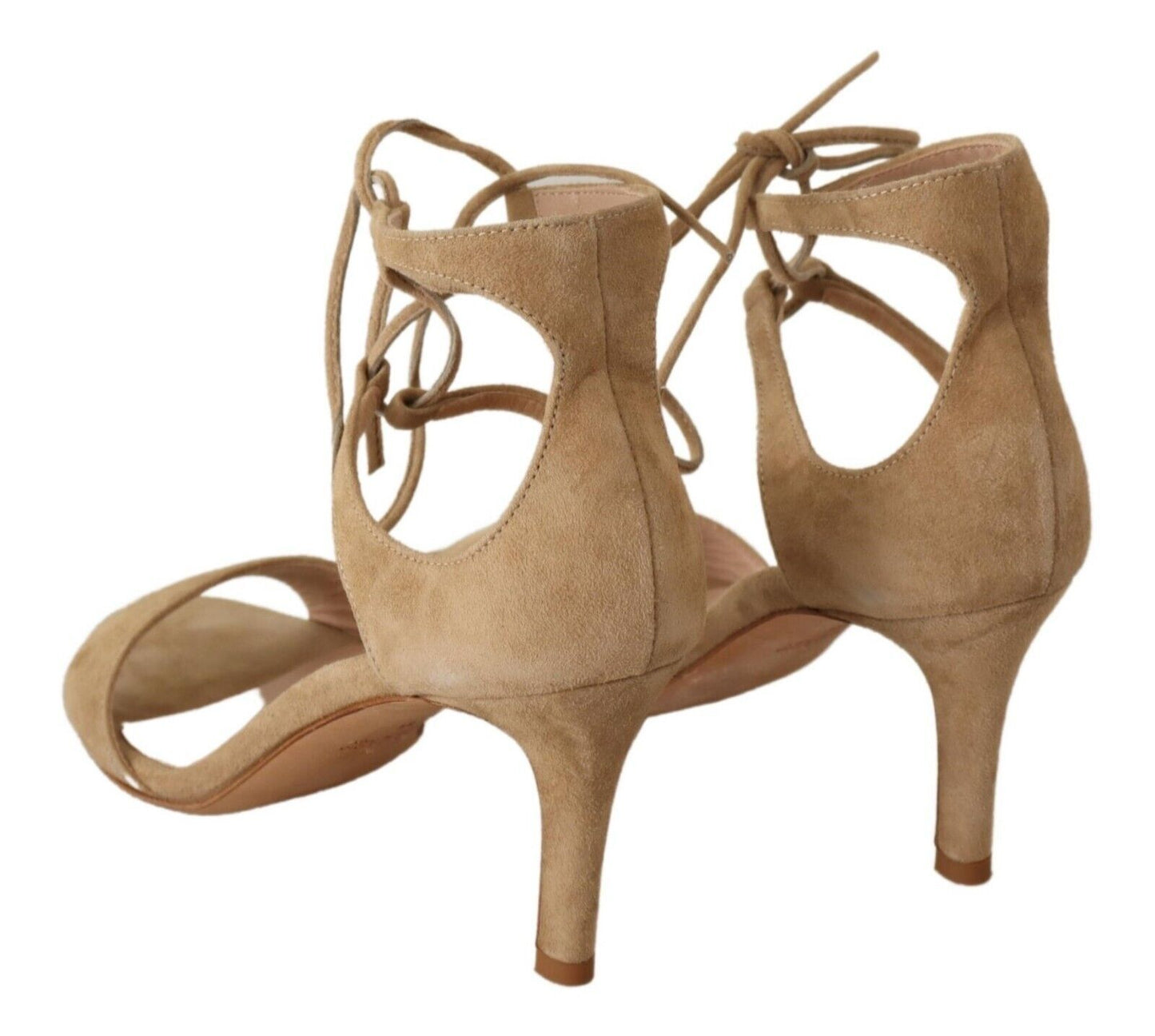  - Elegant Beige Suede Ankle Strap Heels