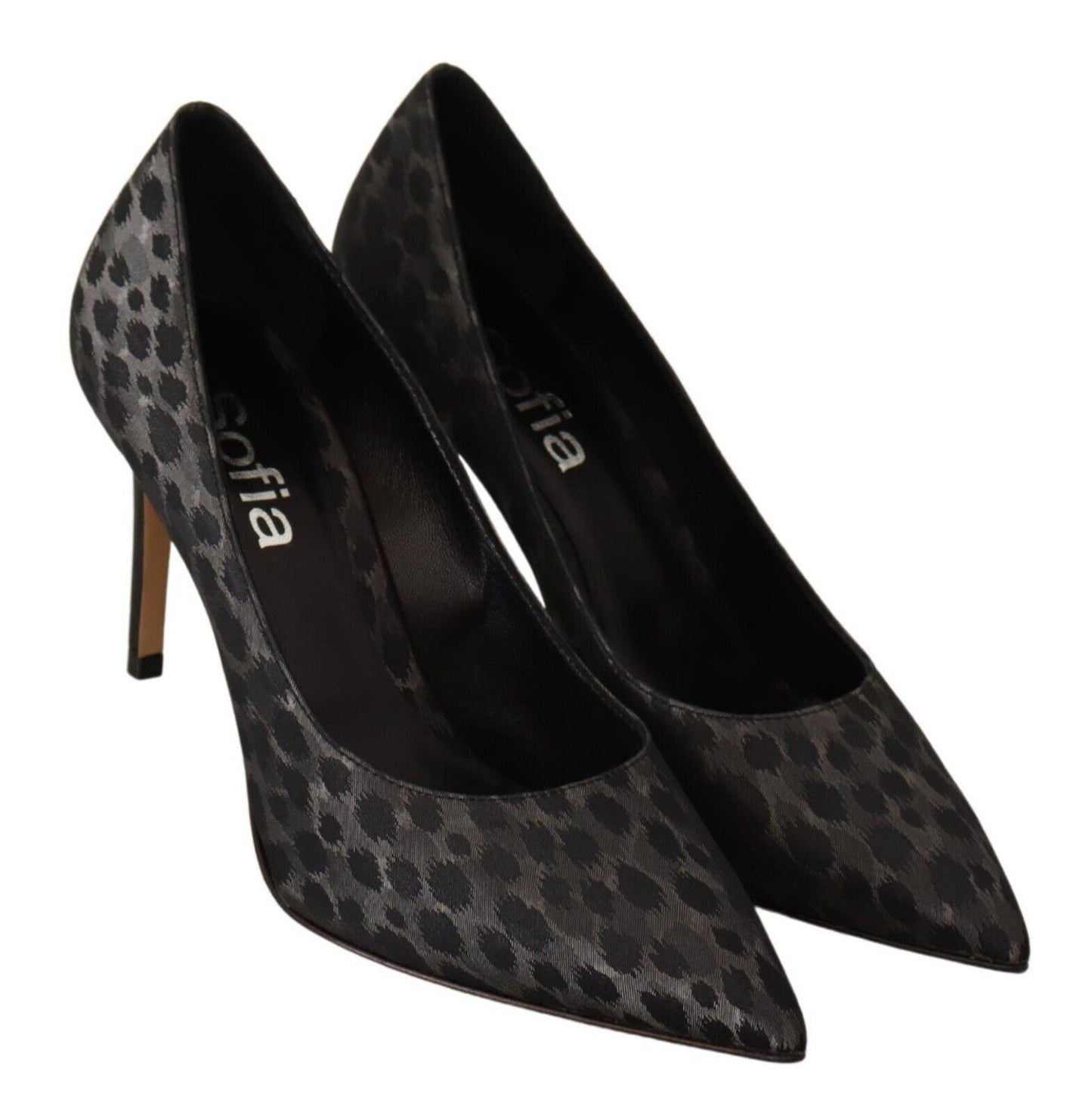  - Elegant Black Leopard Print Leather Heels