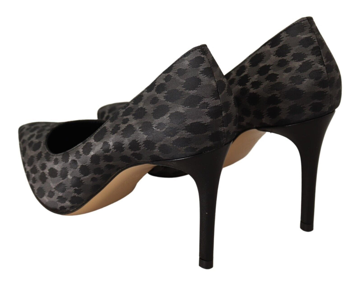  - Elegant Black Leopard Print Leather Heels