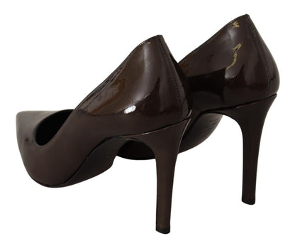  - Elegant Brown Leather Heels Pumps