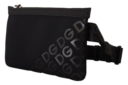  - Sleek Black Monogram Neoprene Fanny Pack