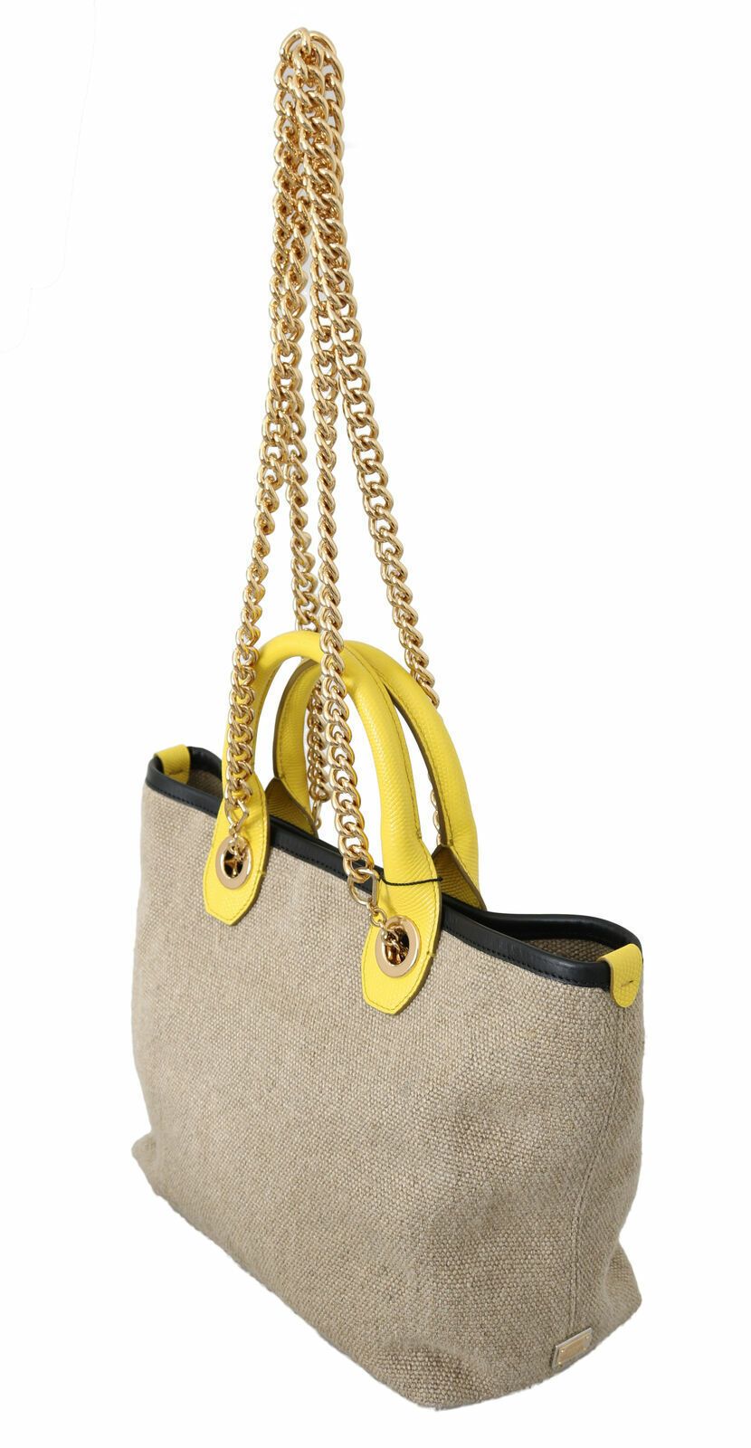  - Beige Linen-Calf Tote with Gold Chain