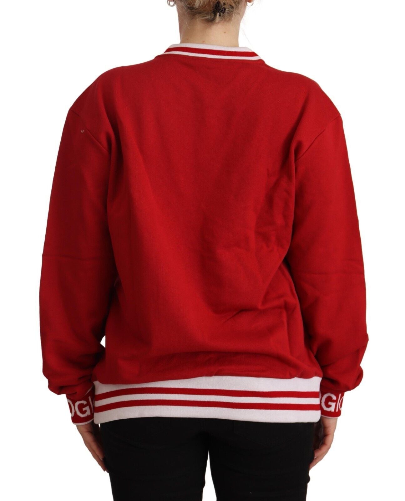  - Elegant Red Crewneck Pullover with Floral Motif