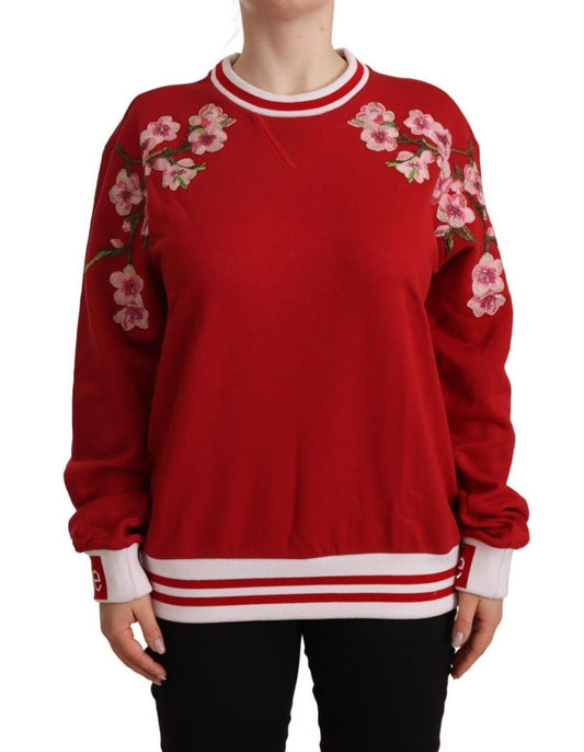  - Elegant Red Crewneck Pullover with Floral Motif